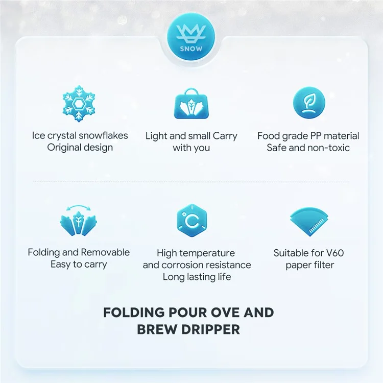 ICAFILAS PA2306 Pliable Pour Over & Brew Dripper Set avec 40 Pièces Papier Filtre Thé Café Pliable Tasse Filtre (No FDA, Sans BPA) - Bleu