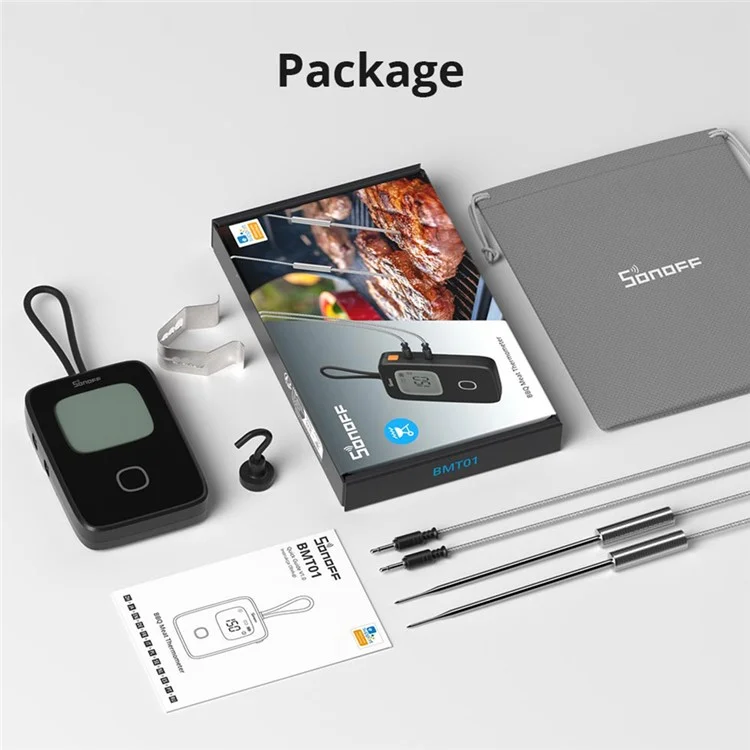 Thermomètre à viande intelligent SONOFF BMT01 Bluetooth avec surveillance par application du barbecue Température (sans FDA, sans BPA)