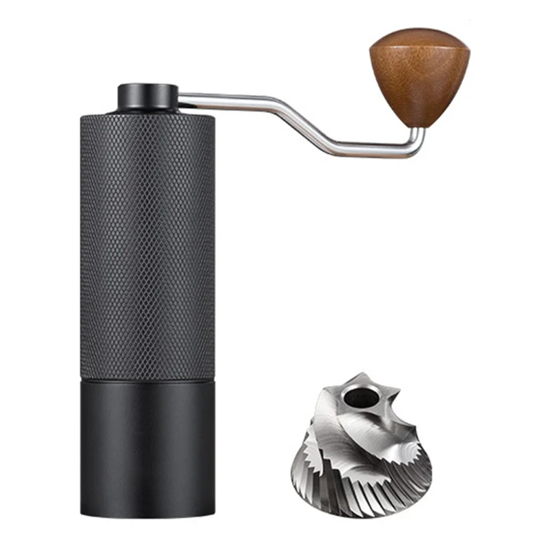 Manual Coffee Grinder 5 Blades Handheld Bean Mill Adjustable Coarseness Stainless Steel Burr Grinder - Black