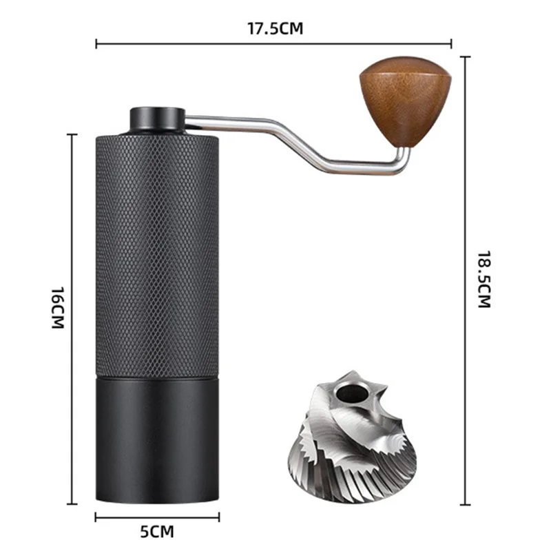 Manual Coffee Grinder 5 Blades Handheld Bean Mill Adjustable Coarseness Stainless Steel Burr Grinder - Black