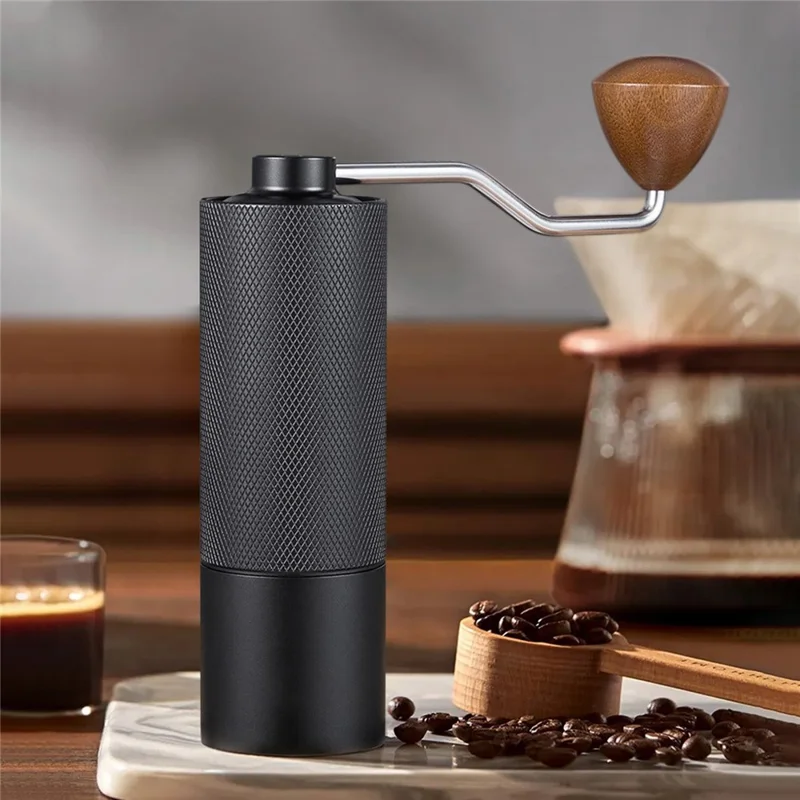 Manual Coffee Grinder 5 Blades Handheld Bean Mill Adjustable Coarseness Stainless Steel Burr Grinder - Black