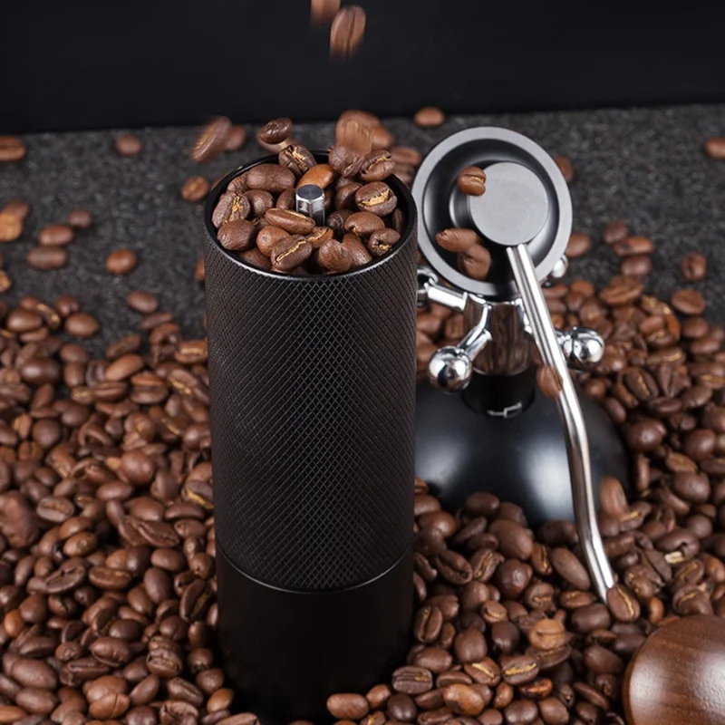 Manual Coffee Grinder 5 Blades Handheld Bean Mill Adjustable Coarseness Stainless Steel Burr Grinder - Black