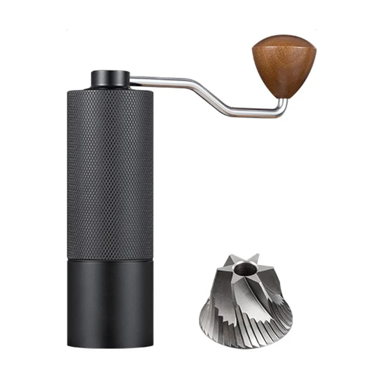 Manual Coffee Grinder 6 Blade Hand Crank Mill For Coffee Beans Adjustable Coarseness Stainless Steel Burr - Black