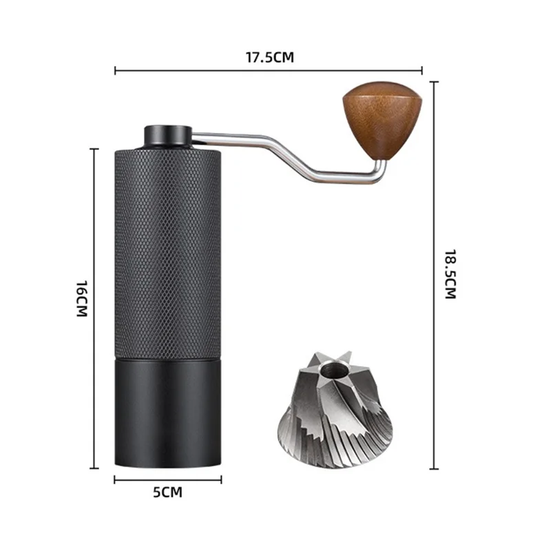 Manual Coffee Grinder 6 Blade Hand Crank Mill For Coffee Beans Adjustable Coarseness Stainless Steel Burr - Black