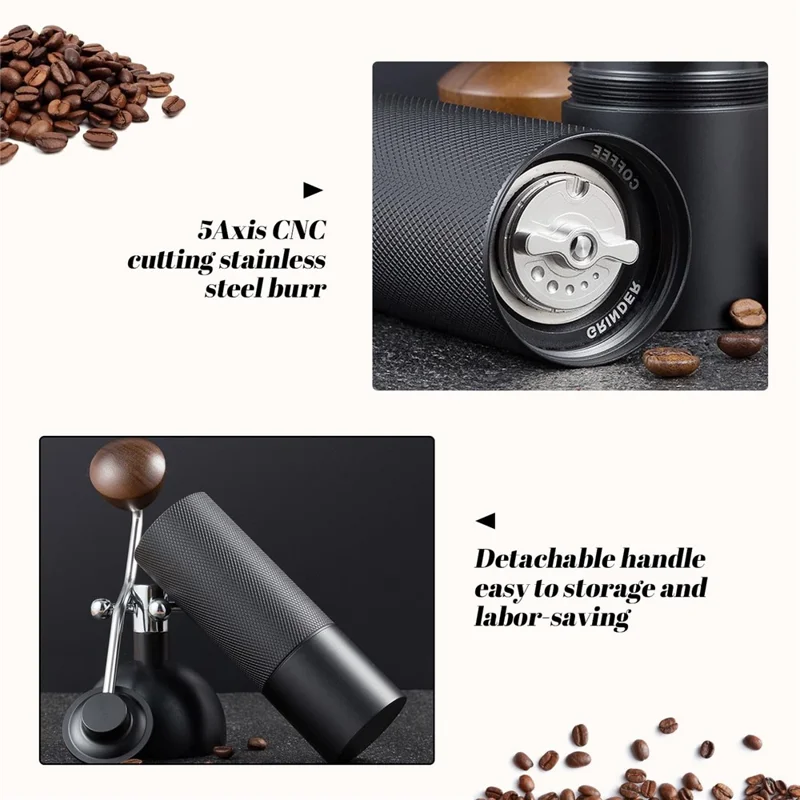 Manual Coffee Grinder 6 Blade Hand Crank Mill For Coffee Beans Adjustable Coarseness Stainless Steel Burr - Black