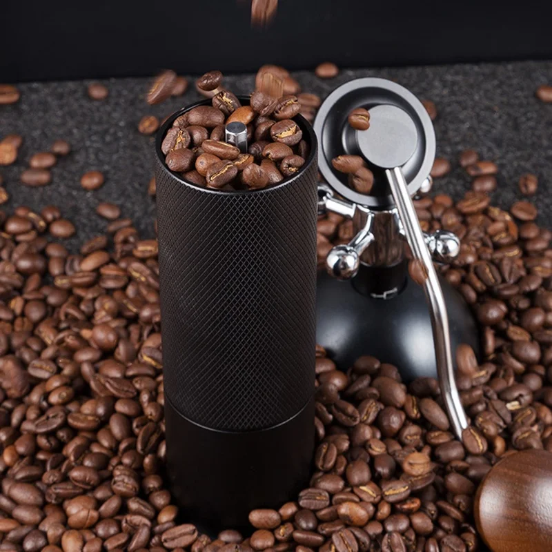 Manual Coffee Grinder 6 Blade Hand Crank Mill For Coffee Beans Adjustable Coarseness Stainless Steel Burr - Black