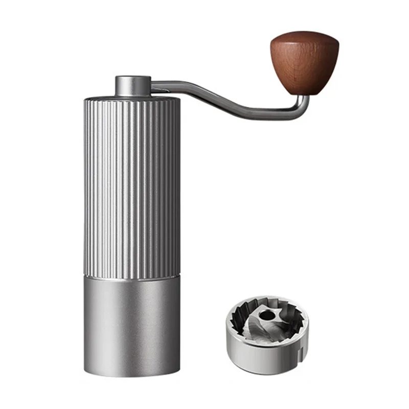 Manual Coffee Grinder Coarse Vertical Groove 5 Blade Hand Crank Mill For Coffee Beans Adjustable Coarseness - Silver