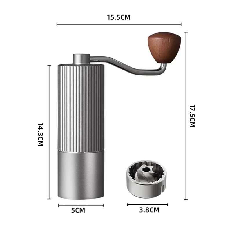 Manual Coffee Grinder Coarse Vertical Groove 5 Blade Hand Crank Mill For Coffee Beans Adjustable Coarseness - Silver
