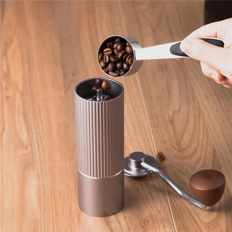 Manual Coffee Grinder Coarse Vertical Groove 5 Blade Hand Crank Mill For Coffee Beans Adjustable Coarseness - Silver