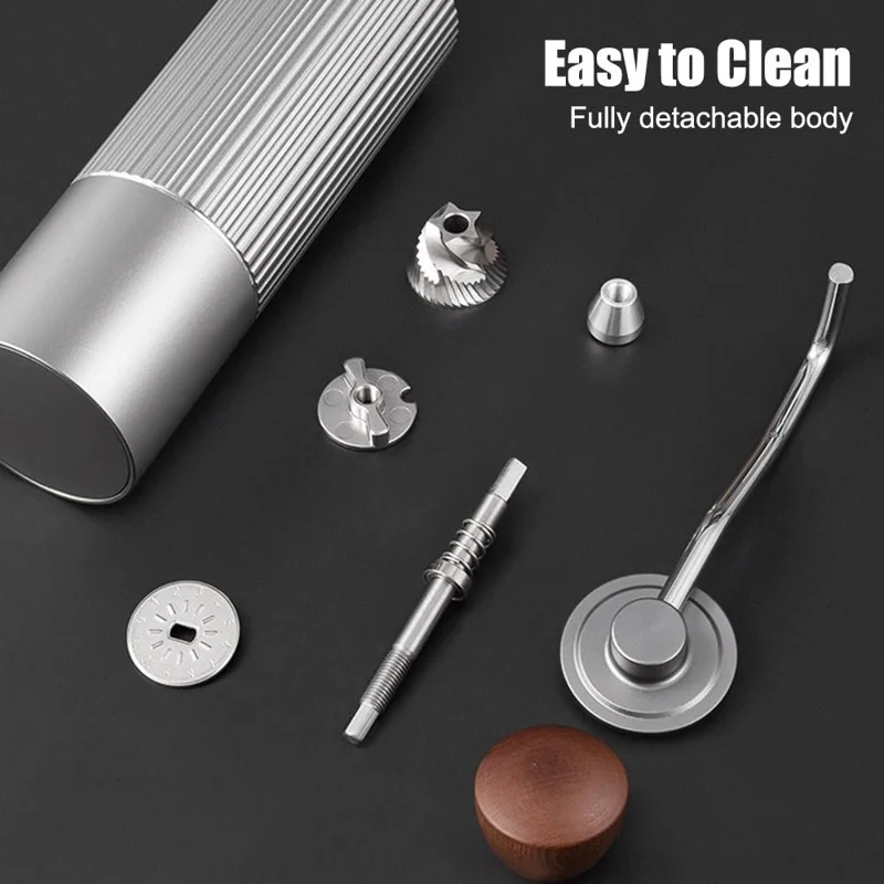 Manual Coffee Grinder Coarse Vertical Groove 5 Blade Hand Crank Mill For Coffee Beans Adjustable Coarseness - Silver