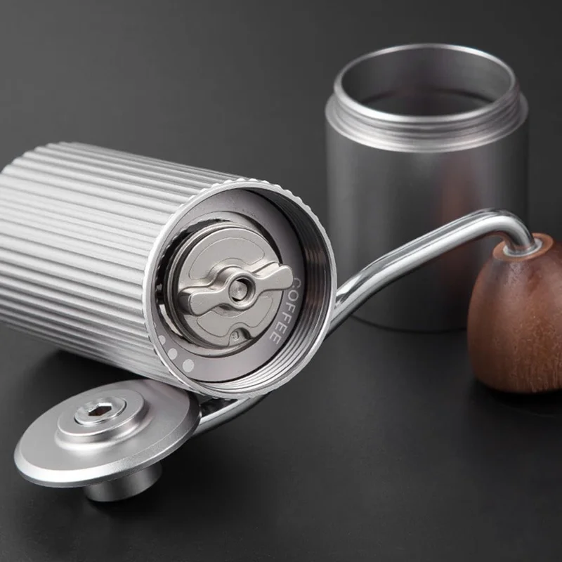 Manual Coffee Grinder Coarse Vertical Groove 5 Blade Hand Crank Mill For Coffee Beans Adjustable Coarseness - Silver