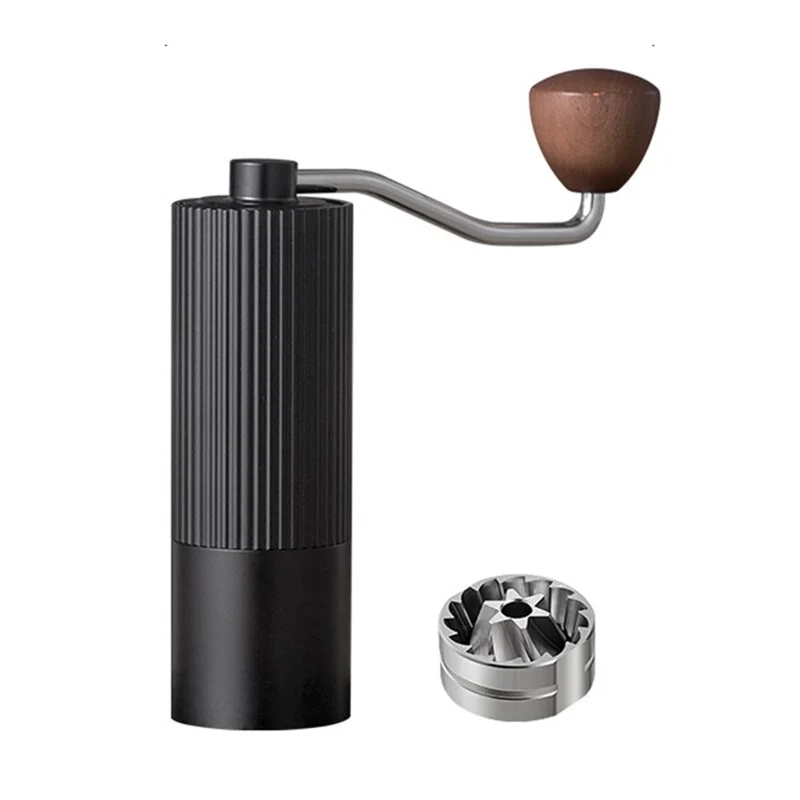 Manual Coffee Grinder Coarse Vertical Groove 6 Blade Hand Crank Mill For Coffee Beans Adjustable Coarseness - Black