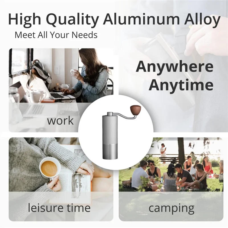 Manual Coffee Grinder Coarse Vertical Groove 6 Blade Hand Crank Mill For Coffee Beans Adjustable Coarseness - Black