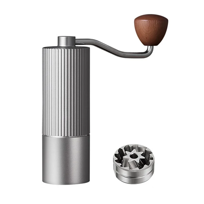 Manual Coffee Grinder Coarse Vertical Groove 7 Blade Hand Crank Mill For Coffee Beans Adjustable Coarseness - Silver