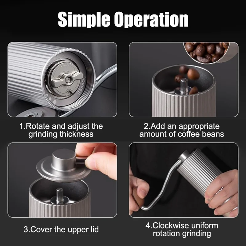 Manual Coffee Grinder Coarse Vertical Groove 7 Blade Hand Crank Mill For Coffee Beans Adjustable Coarseness - Silver