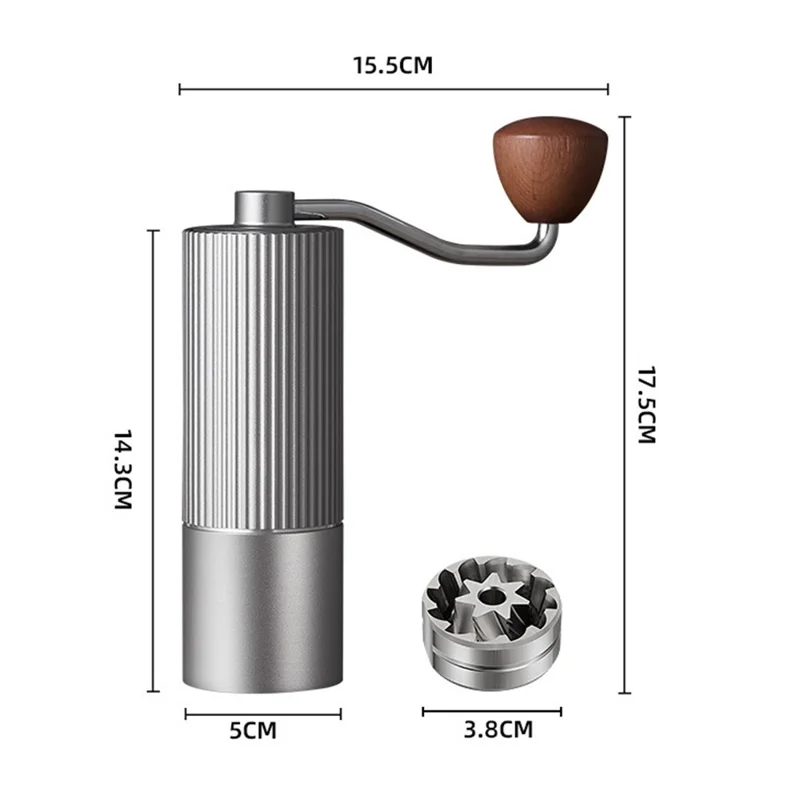 Manual Coffee Grinder Coarse Vertical Groove 7 Blade Hand Crank Mill For Coffee Beans Adjustable Coarseness - Silver