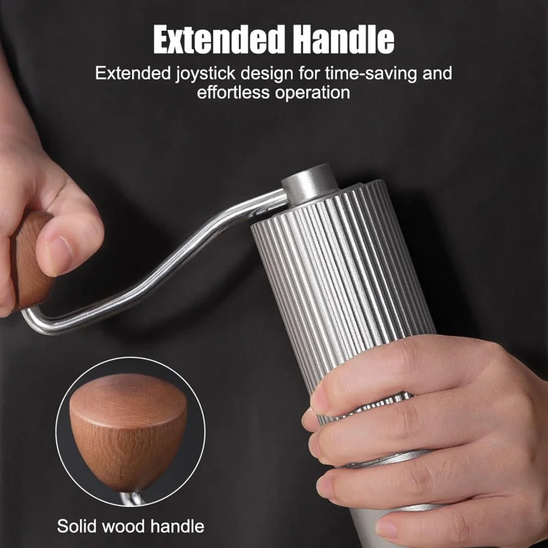 Manual Coffee Grinder Coarse Vertical Groove 7 Blade Hand Crank Mill For Coffee Beans Adjustable Coarseness - Silver