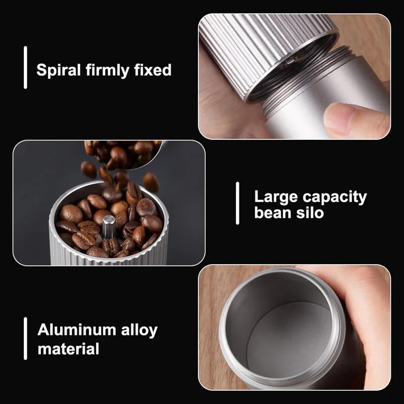 Manual Coffee Grinder Coarse Vertical Groove 7 Blade Hand Crank Mill For Coffee Beans Adjustable Coarseness - Silver