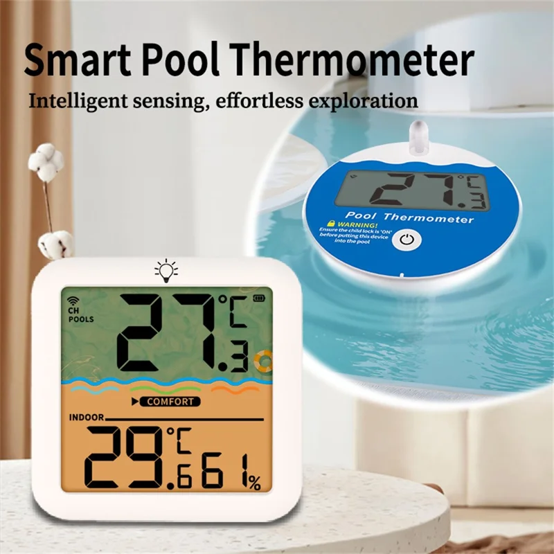 TS-PL07 Trådløs pooltermometer IP68 vandtæt med indendørs modtager, flydende digitalt vandtemperaturmåler til swimmingpool og spa