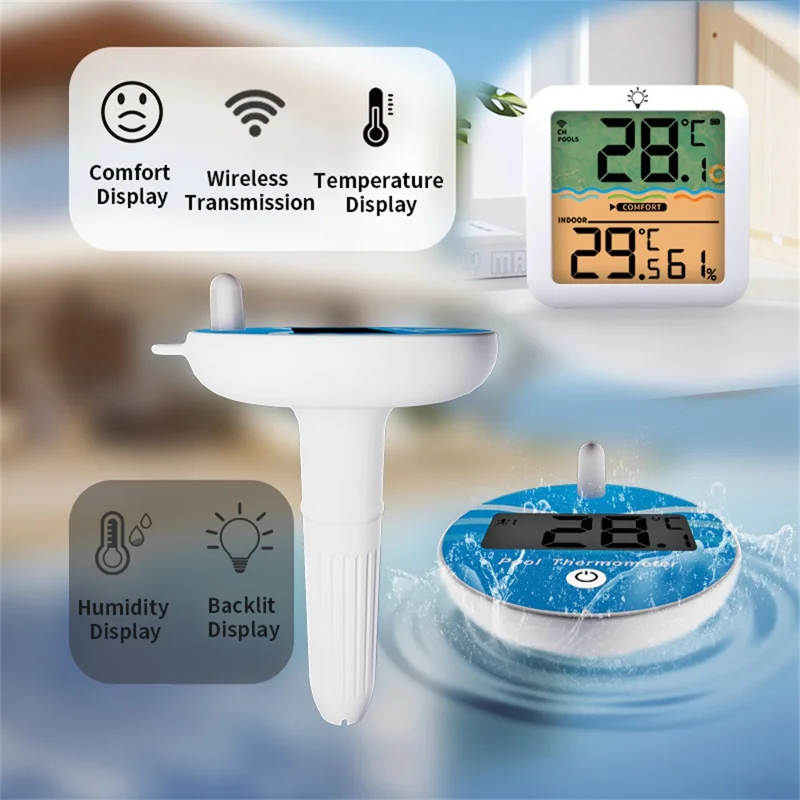 TS-PL07 Trådløs pooltermometer IP68 vandtæt med indendørs modtager, flydende digitalt vandtemperaturmåler til swimmingpool og spa