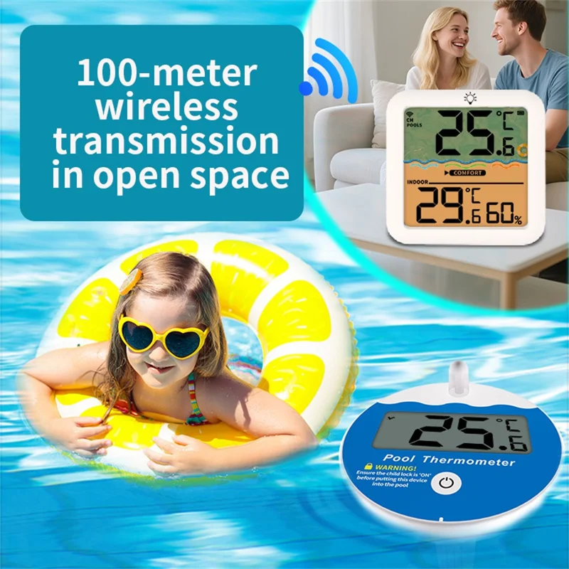 TS-PL07 Trådløs pooltermometer IP68 vandtæt med indendørs modtager, flydende digitalt vandtemperaturmåler til swimmingpool og spa