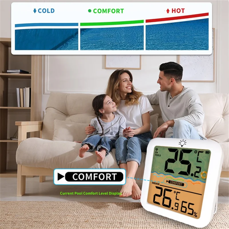 TS-PL07 Trådløs pooltermometer IP68 vandtæt med indendørs modtager, flydende digitalt vandtemperaturmåler til swimmingpool og spa