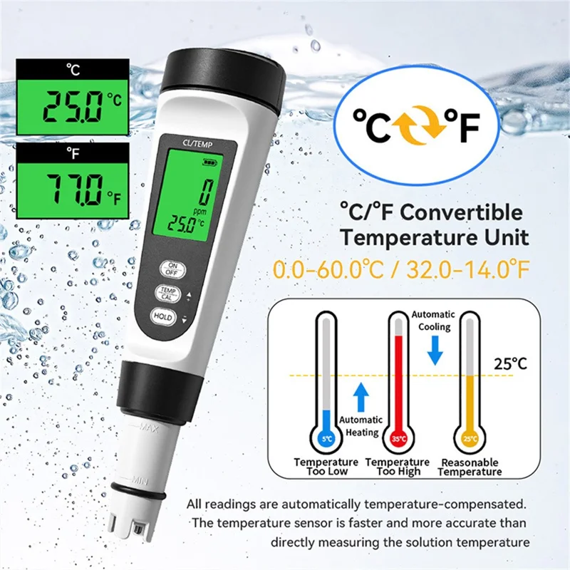 CL-M21 Swimming Pool Chlorine Tester Digital Water Quality TDS Meter 0-4.00ppm Test Pen