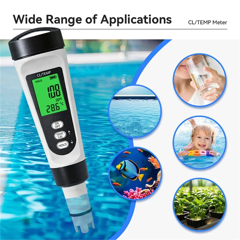CL-M21 Swimming Pool Chlorine Tester Digital Water Quality TDS Meter 0-4.00ppm Test Pen