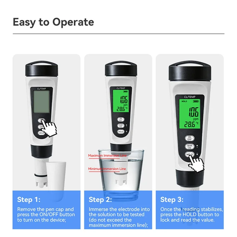 CL-M21 Swimming Pool Chlorine Tester Digital Water Quality TDS Meter 0-4.00ppm Test Pen