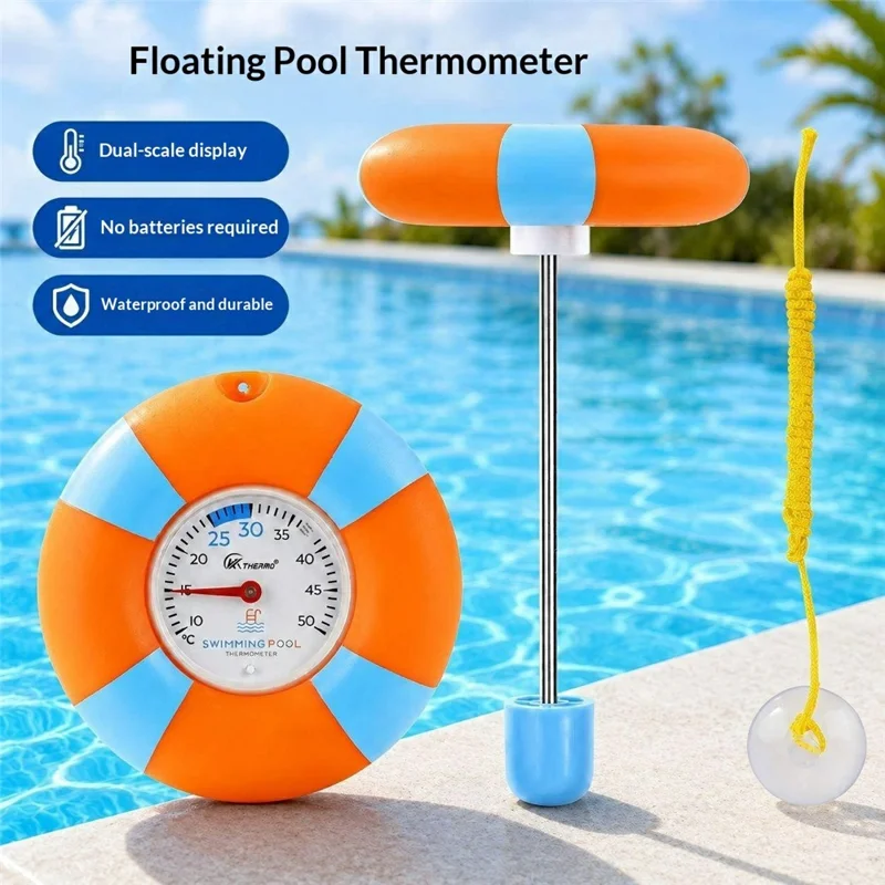 KT Y-1 Pool Thermometer Floating Mechanical Dual Scale ℉ / ℃ Water Temperature Gauge for Swimming Pool Spa Bathtub Fish Tank - Orange