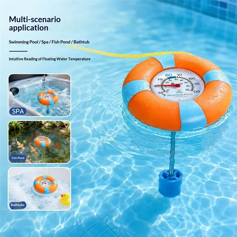 KT Y-1 Pool Thermometer Floating Mechanical Dual Scale ℉ / ℃ Water Temperature Gauge for Swimming Pool Spa Bathtub Fish Tank - Orange