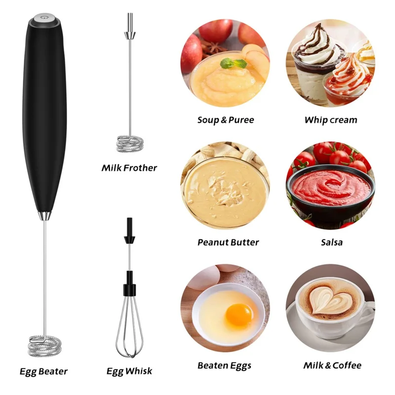 EB001 Cordless Egg Beater Handheld Electric Milk Frother Mini Mixer Coffee Blender for Home - Black