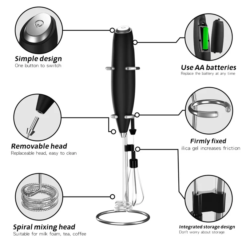 EB001 Cordless Egg Beater Handheld Electric Milk Frother Mini Mixer Coffee Blender for Home - Black