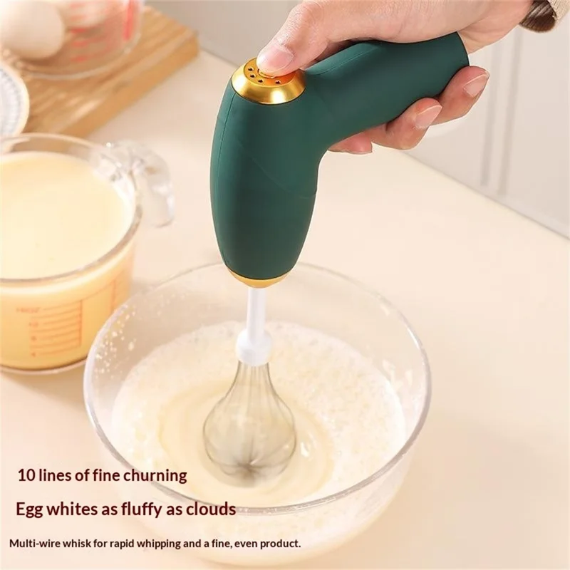 Portable Electric Whisk 3 Speed Settings Cordless USB Rechargeable Hand Egg Mixer Baking Cake Egg Cream Tool (BPA Free, No FDA) - Green