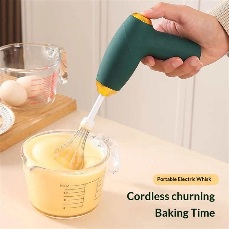 Portable Electric Whisk 3 Speed Settings Cordless USB Rechargeable Hand Egg Mixer Baking Cake Egg Cream Tool (BPA Free, No FDA) - Green
