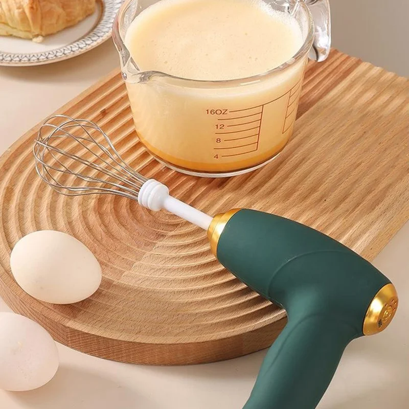 Portable Electric Whisk 3 Speed Settings Cordless USB Rechargeable Hand Egg Mixer Baking Cake Egg Cream Tool (BPA Free, No FDA) - Green