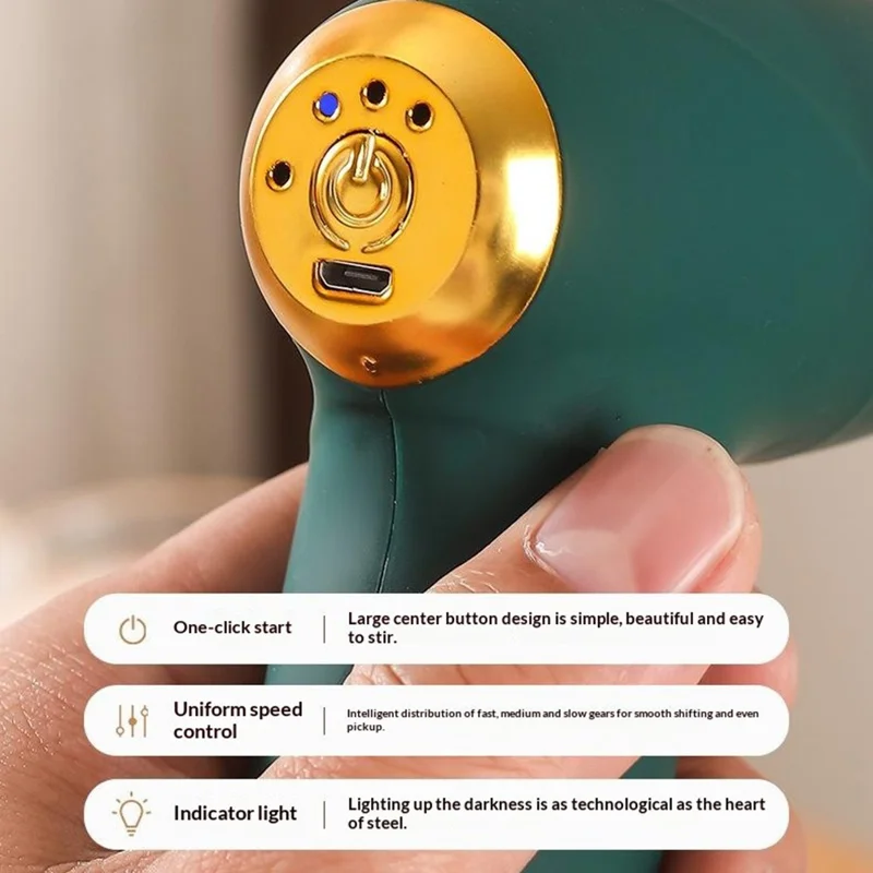 Portable Electric Whisk 3 Speed Settings Cordless USB Rechargeable Hand Egg Mixer Baking Cake Egg Cream Tool (BPA Free, No FDA) - Green