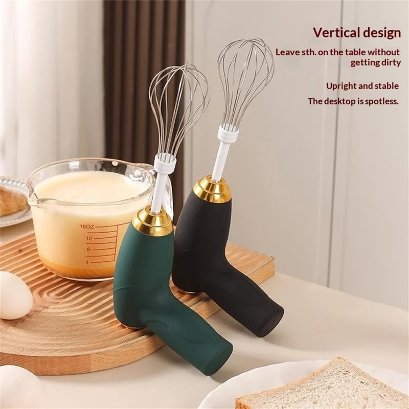 Portable Electric Whisk 3 Speed Settings Cordless USB Rechargeable Hand Egg Mixer Baking Cake Egg Cream Tool (BPA Free, No FDA) - Green