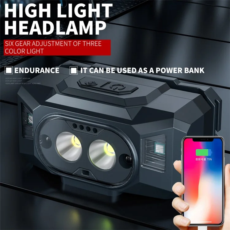 609 Wave Feed LED Head Light Xpg High Light 3 Modes Night Fish Pleash Lampes Phares Power Power Bank