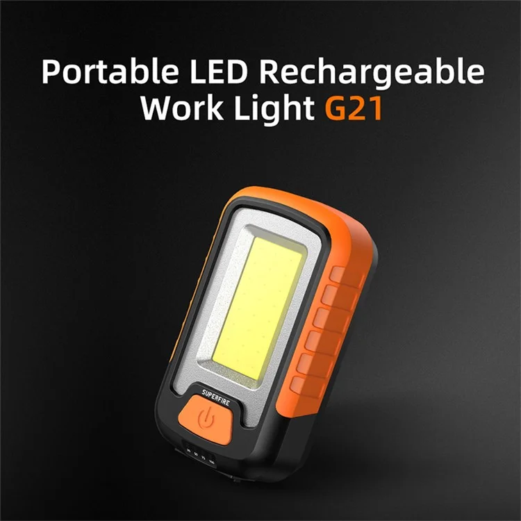 SUPERFIRE G21 Lámpara de trabajo portátil de 650lm COB LED, recargable por USB, a prueba de agua, para camping, senderismo