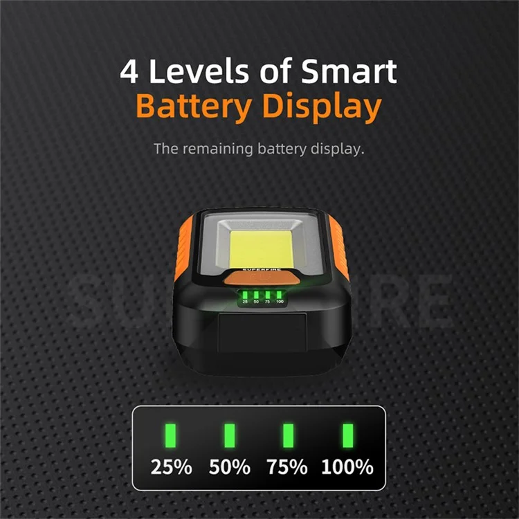 SUPERFIRE G21 Lámpara de trabajo portátil de 650lm COB LED, recargable por USB, a prueba de agua, para camping, senderismo