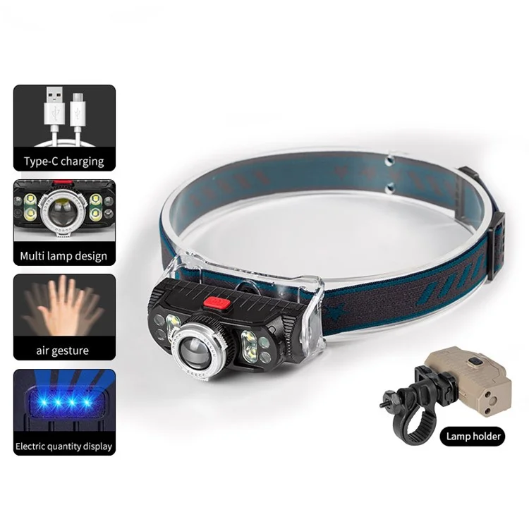 W660-1 90° Adjustable Hand Induction LED Headlight Outdoor Fishing Zoomable Single Head Lamp