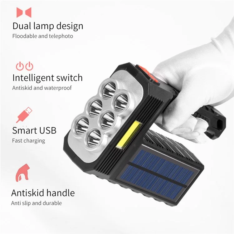 W5116-1 Linterna Solar Multifuncional Portable Portable de Rescate de 6 Lampas