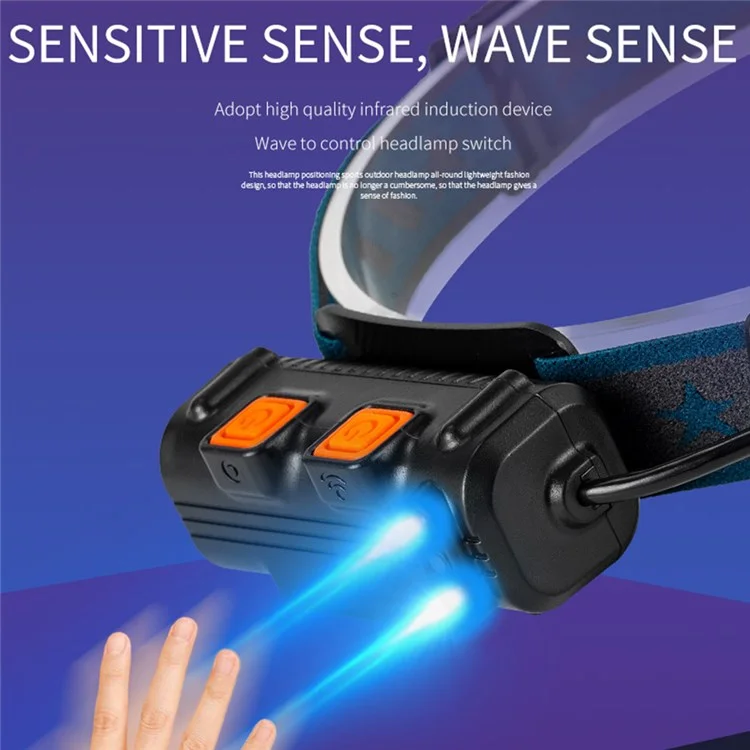 W691-1 Inductive Headlamp LED Motion Sensor Headlight Red Light Water Resistance Angle Adjustable Light for Running, Hiking, Reading, Camping, Outdoor Adventure