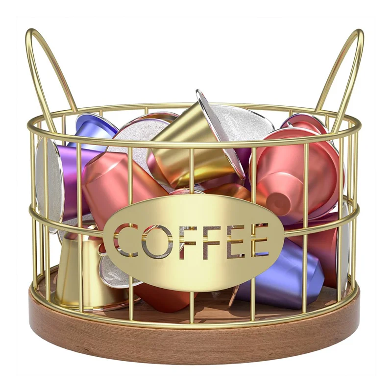 Kaffee -pod -halter Organisator K Cup Storage Basket Mit Griffen Für Küchentätigkeit Kaffee Bar - Gold