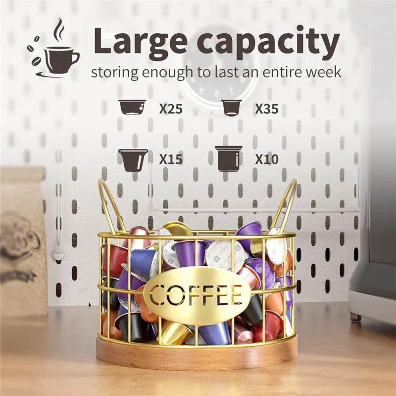 Kaffee -pod -halter Organisator K Cup Storage Basket Mit Griffen Für Küchentätigkeit Kaffee Bar - Gold