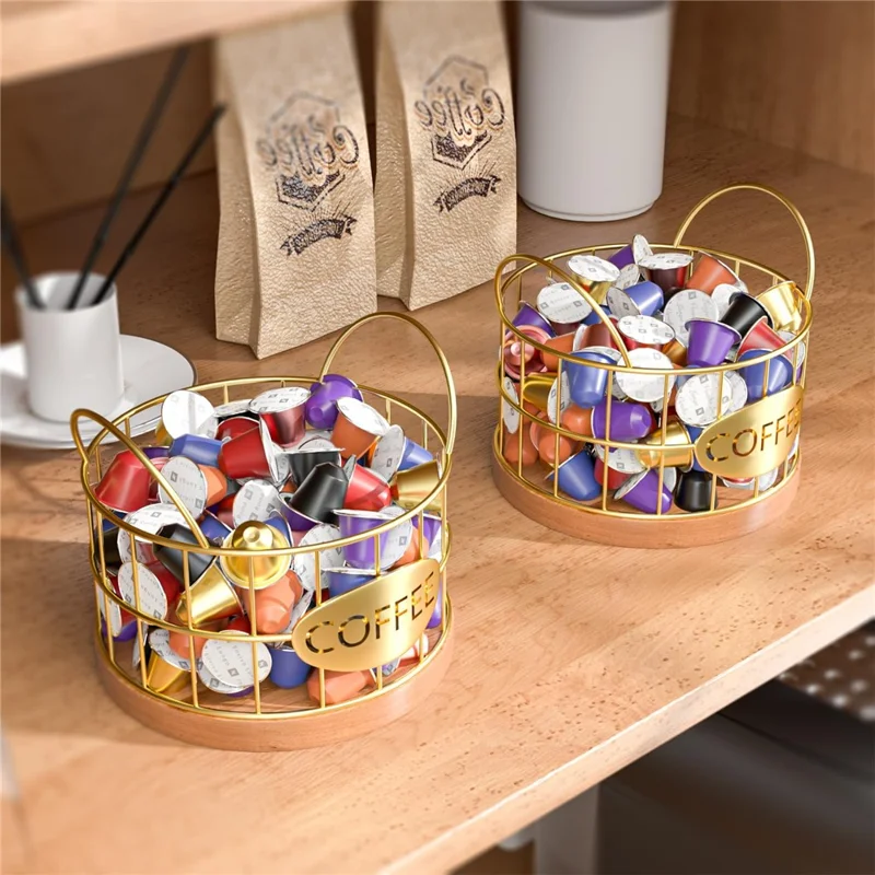 Kaffee -pod -halter Organisator K Cup Storage Basket Mit Griffen Für Küchentätigkeit Kaffee Bar - Gold