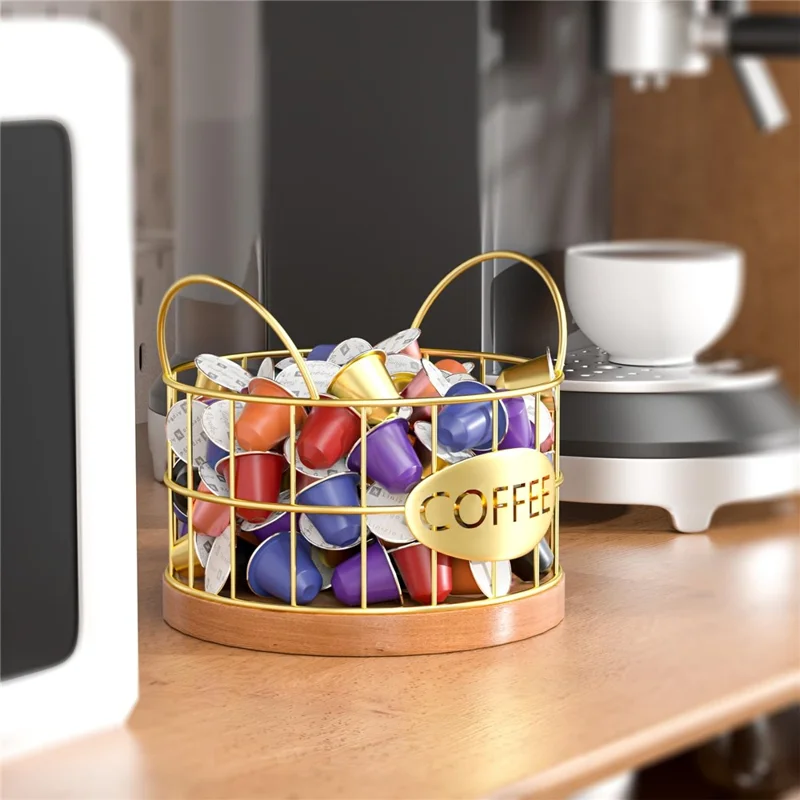Kaffee -pod -halter Organisator K Cup Storage Basket Mit Griffen Für Küchentätigkeit Kaffee Bar - Gold