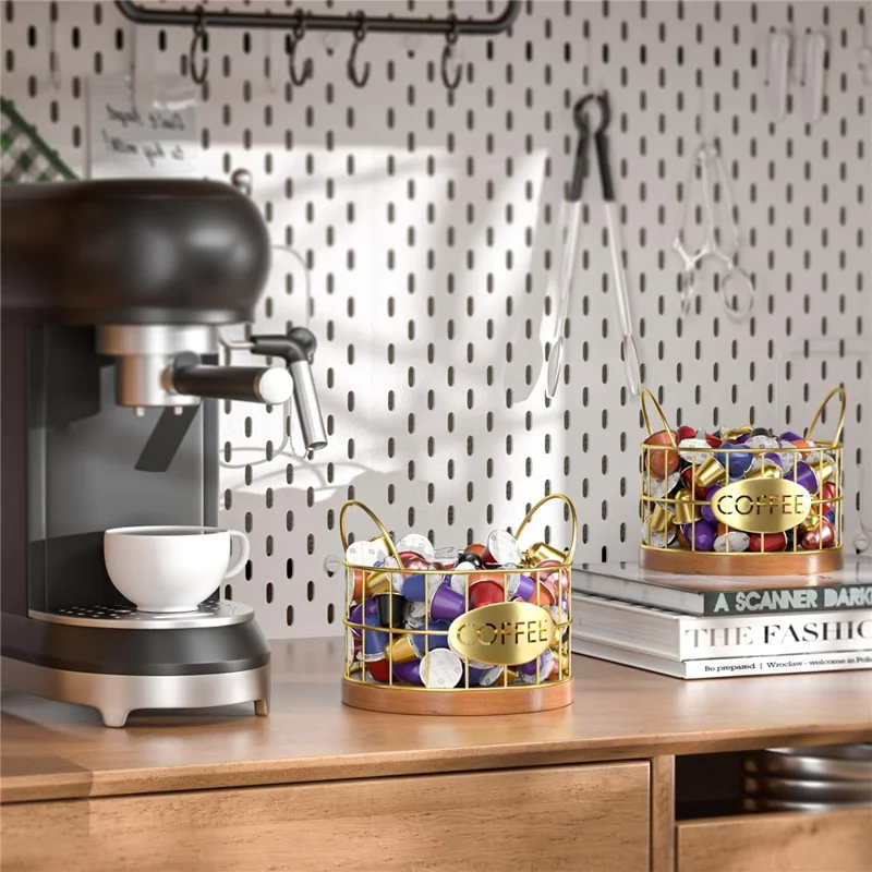 Kaffee -pod -halter Organisator K Cup Storage Basket Mit Griffen Für Küchentätigkeit Kaffee Bar - Gold