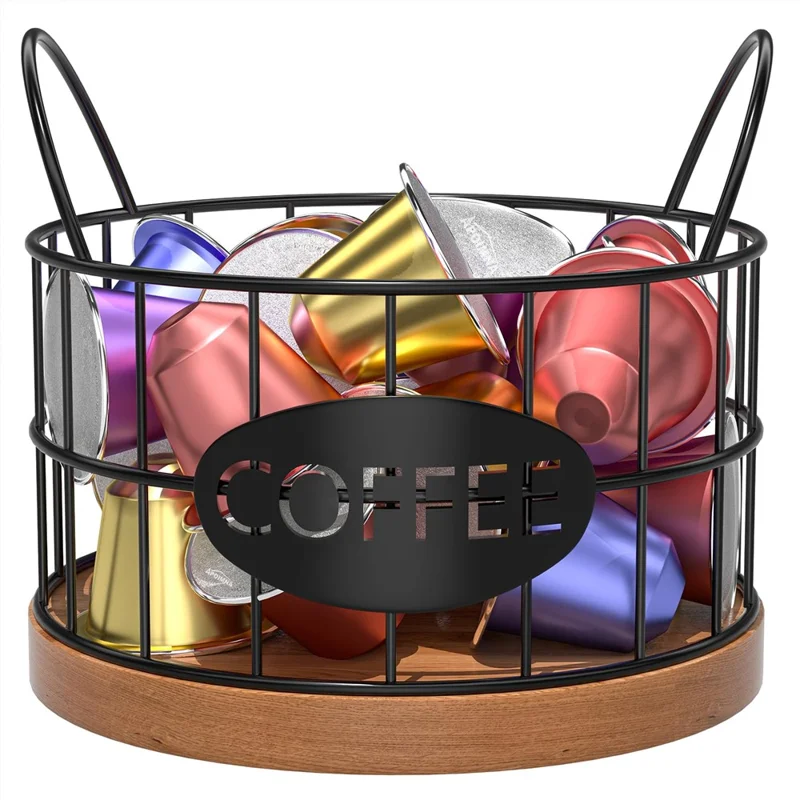 Kaffee -pod -halter Organisator K Cup Storage Basket Mit Griffen Für Küchentätigkeit Kaffee Bar - Schwarz